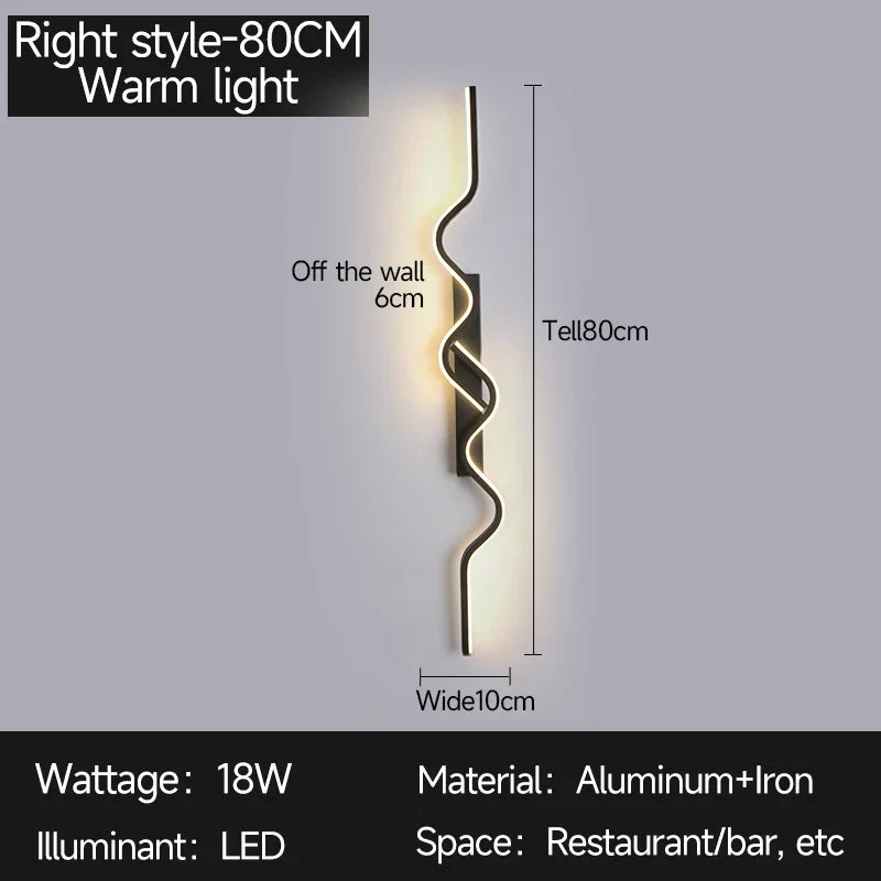 Axyaa Black LED Wall Sconce 80/100CM Strip Light for Bedroom Decor & Background