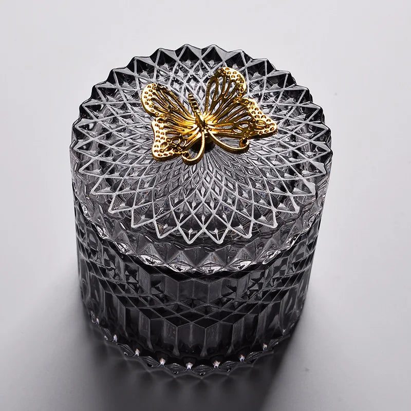 Axya Glass Jewelry Box Candy Jar Home Organizer Butterfly Design