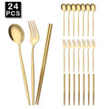 Axyaa Luxury Golden Korean Stainless Steel Dinnerware Set 24Pcs