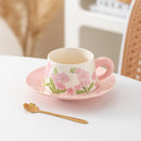Axyaa Linglong Flower Ceramic Coffee Cup Saucer Set, Original Watercolor Design