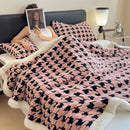 Axyaa Houndstooth Fleece Blanket Set & Pillowcase - Double Layer Thick Warm Blanket for Bed & Sofa
