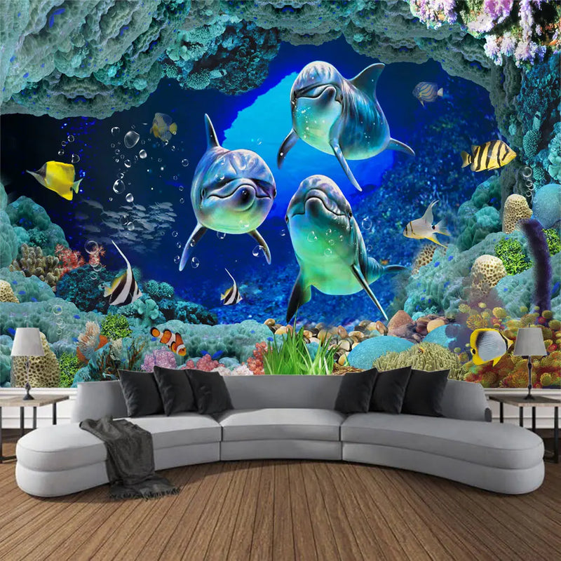 Axyaa Undersea Print Tapestry for Psychedelic Room Decoration & Ocean Wall Hanging