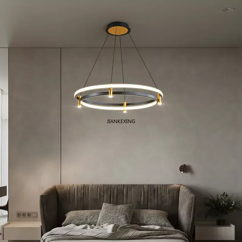 Axyaa Black Ring LED Pendant Lamp for Dining Living Room Kitchen Island, Chandelier Lighting