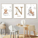 Axyaa Boho Cloud Moon Bear Nursery Wall Art Poster Kids Room Decor