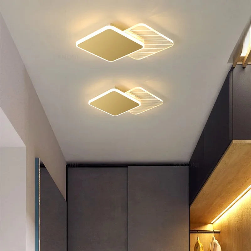 Axya LED Aisle Ceiling Light: Modern Golden White Chandelier for Corridor, Balcony, Kitchen & Bathroom