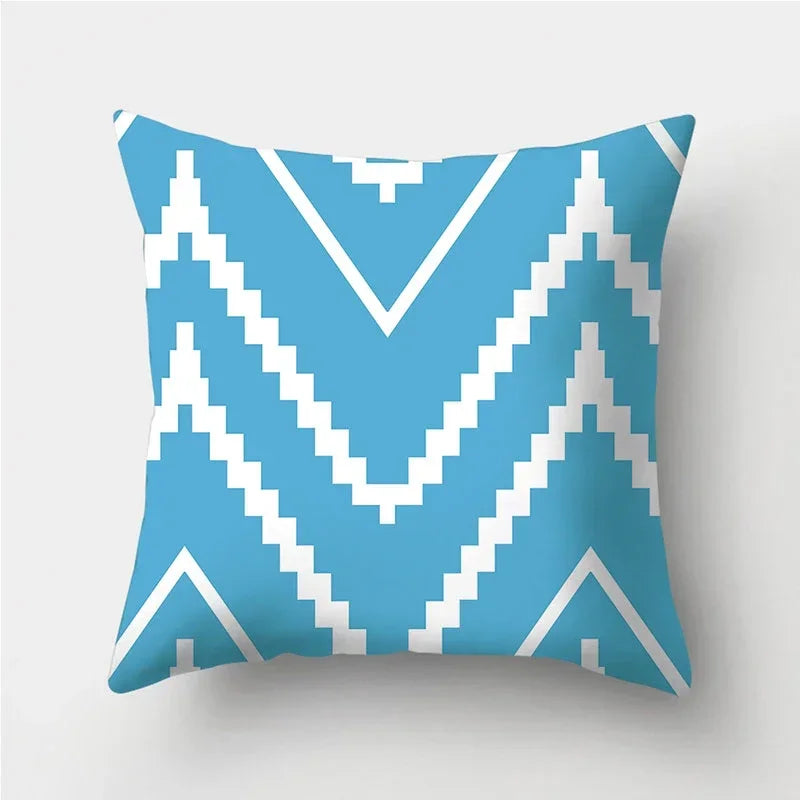 Axyaa Blue Geometric Pattern Cushion Cover for Living Room Sofa Decoration