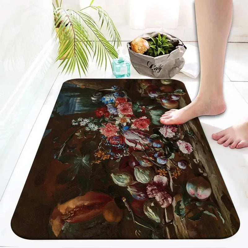 Axyaa Retro Floral Oil Painting Printed Area Rug for Home Decor