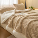 Axyaa Cozy Striped Coral Fleece Blanket for Sofa Bed, Autumn Winter Plush Throw