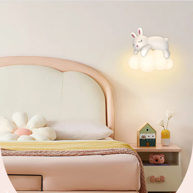 Axyaa Cloud Wall Light: Children's Room Bunny Lamp for Bedside Night, Student Eye Protection