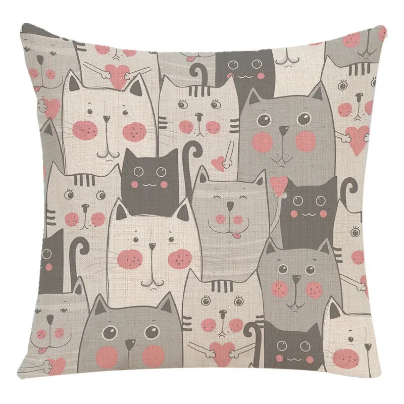 Axyaa Cartoon Animal Linen Throw Pillow Case for Home Living Room Sofa Decor