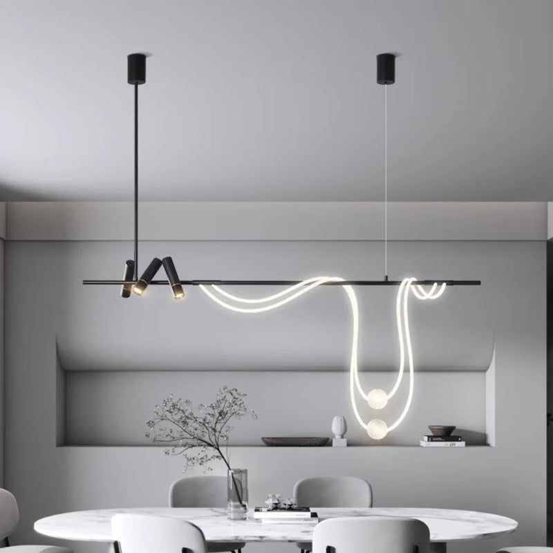Axyaa Black LED Pendant Chandelier for Kitchen Dining Table - Modern Home Lighting Fixtures
