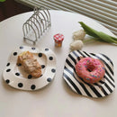 Axya Nordic Ceramic Breakfast Plate, Underglaze Striped Dessert Tray for Home Decor