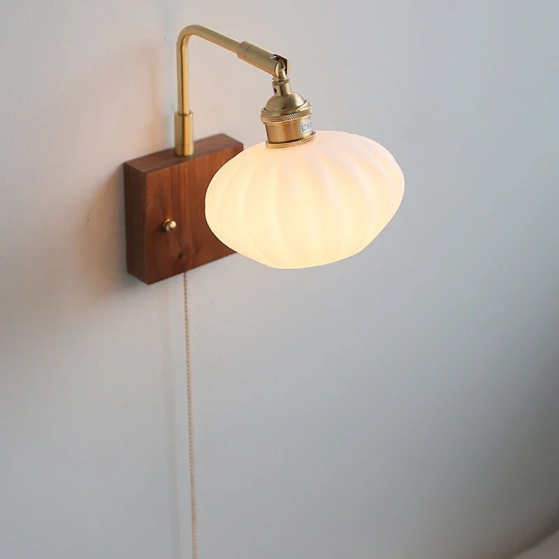 Axyaa White Pumpkin Glass LED Wall Lamp for Children's Living Room