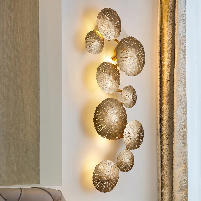 Axyaa Nordic Copper Lotus Leaf Wall Lamp Gold Sconce with G9 LED
