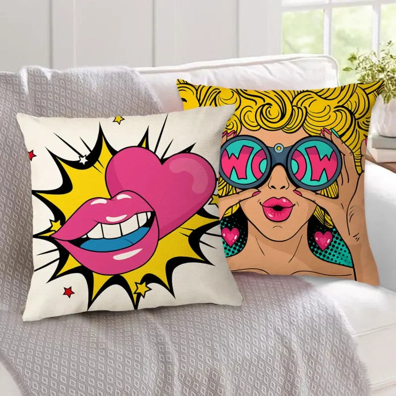 Axyaa Soft Plush POP Comic Portrait Cushion Cover - Home Decor Pillowcase