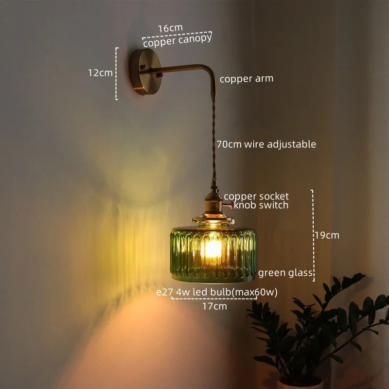 Axyaa Nordic LED Wall Sconce Glass Copper Light for Home Decor & Living Room