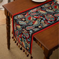 Axyaa Blue & White Porcelain Jacquard Table Runner with Tassel for Living Room Decor