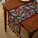 Axyaa Blue & White Porcelain Jacquard Table Runner with Tassel for Living Room Decor