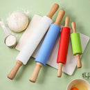 Silicone Rolling Pin with Wooden Handle - Axyaa Baking Tool