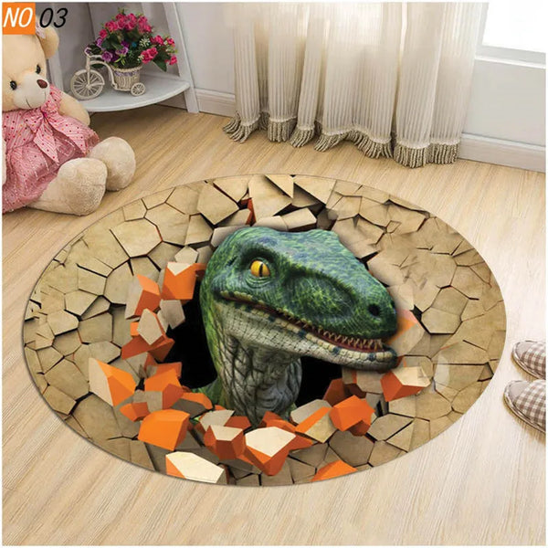 Axyaa Dinosaur Cartoon Kids Round Carpet Rug for Home Floor - Anti-Slip Mats