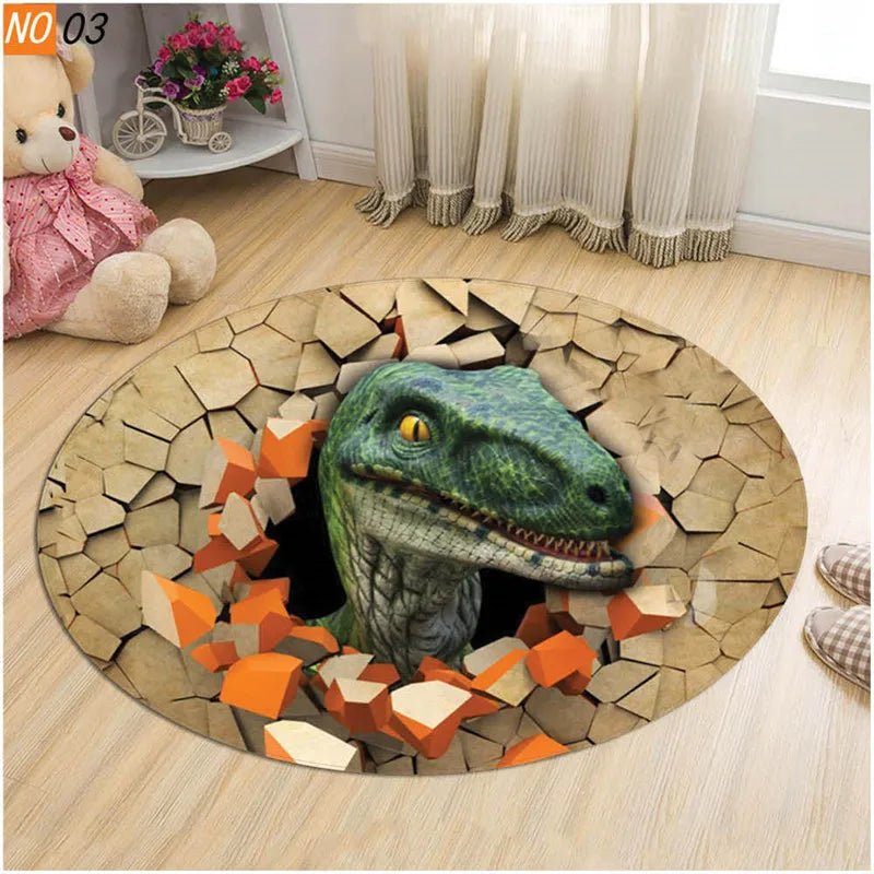 Axyaa Dinosaur Cartoon Kids Round Carpet Rug for Home Floor - Anti-Slip Mats