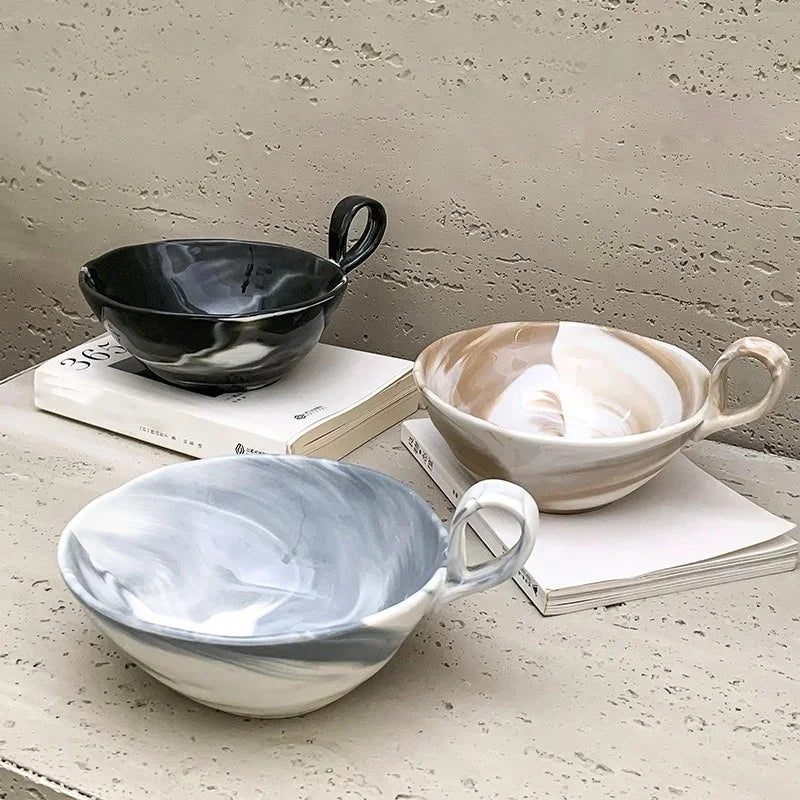 Axyaa Ceramic Marble Fruit Salad Dessert Bowl - Retro Yogurt Large Tableware