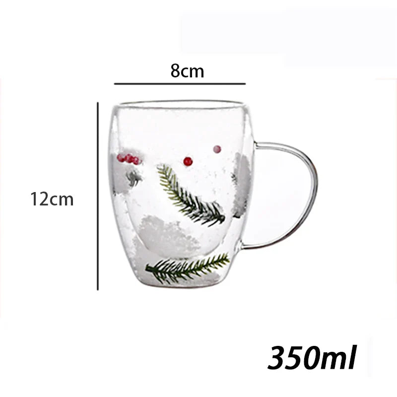 Axya Christmas Tree & Snow Clear Glass Cup Set - 350ml Double Wall Heat-resistant Mug