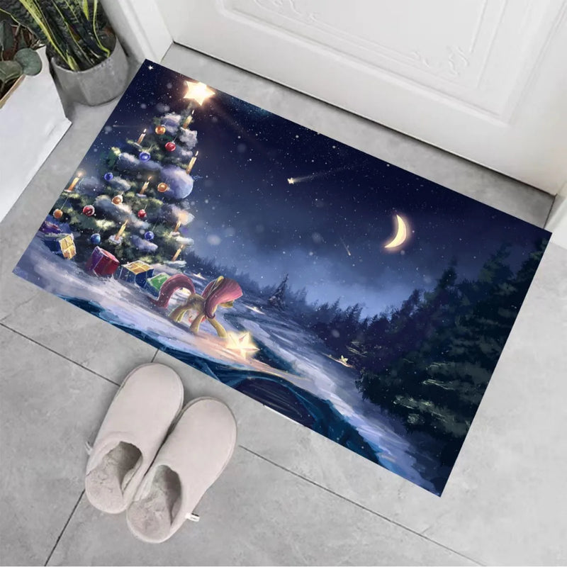 Axyaa Christmas Welcome Mat: Santa Claus Elk Print Non-Slip Floor Decor for Home & Kitchen