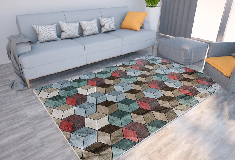 Axyaa Geometric Plaid Striped Print Carpet for Home Living Room and Bedroom Decor