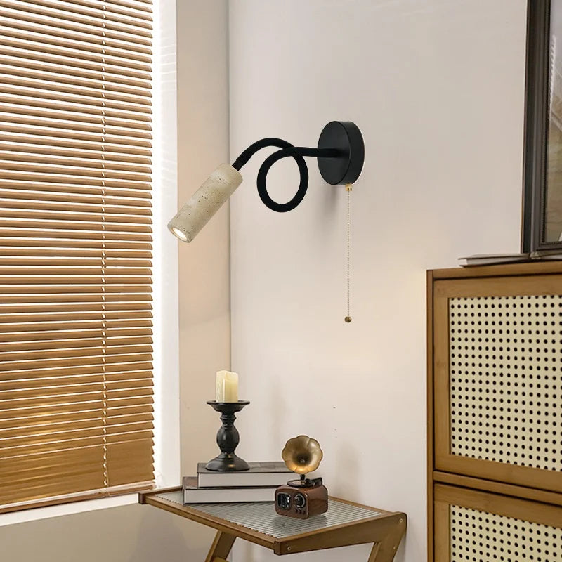 Axyaa LED Adjustable Angle Wall Light Fixture - Yellow Travertine, Pull Chain Switch