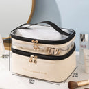 Axyaa Double Layer PU Cosmetic Bag - Large Capacity Travel Toiletry Storage