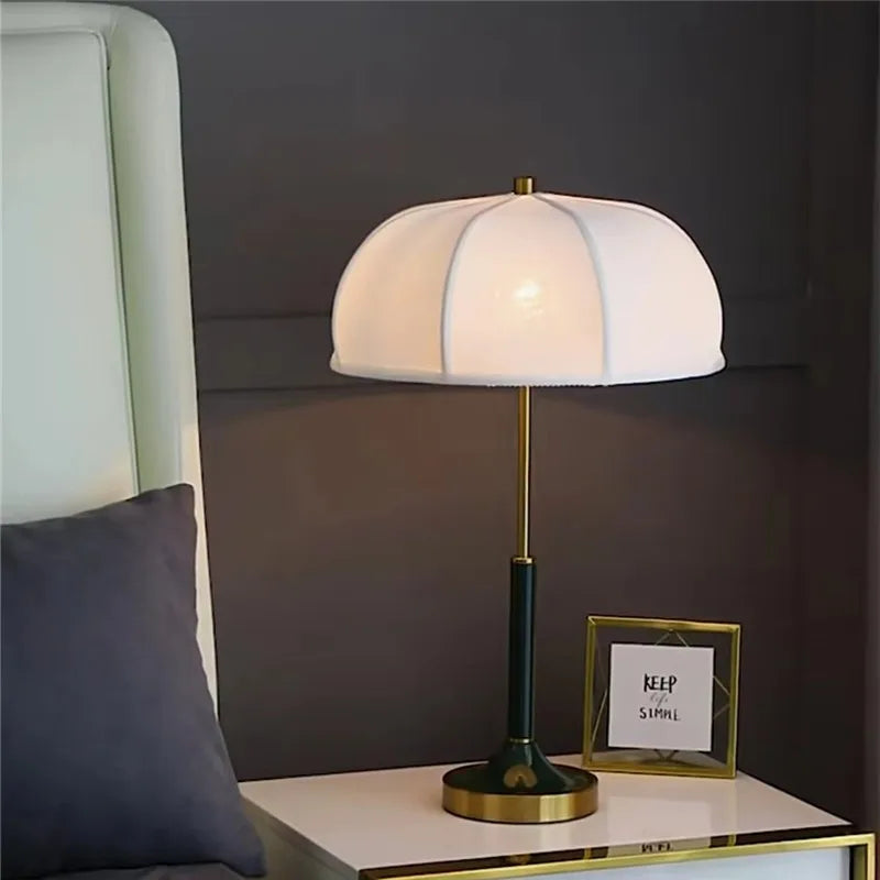 Axyaa Bauhaus Table Lamp: Vintage Umbrella Fabric Desk Light