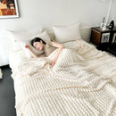 Axyaa Plaid Flannel & Rabbit Fur Throw Blanket for Sofa Bed - Soft & Warm
