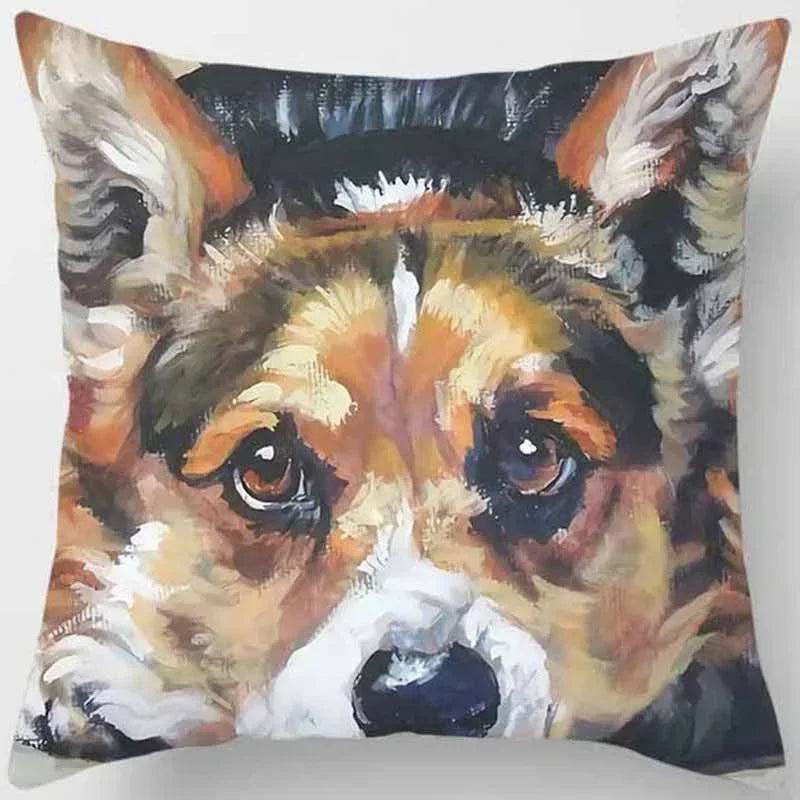 Cute Dog Pattern Square Pillow Covers For Home Decor by Axyaa