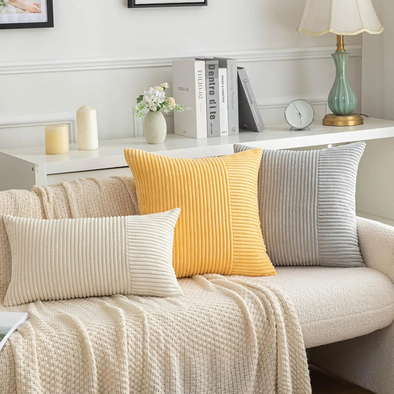 Axyaa Soft Striped Square Plush Pillow Covers for Home Sofa Couch Decor