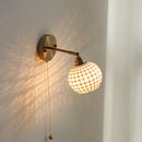 Axyaa Ceramic Vintage LED Wall Light Round Lampshade Design Pull Chain
