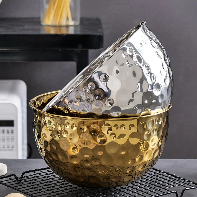 Axyaa Stainless Steel Hammered Salad Bowl for Kitchen Tableware Mixing Basket