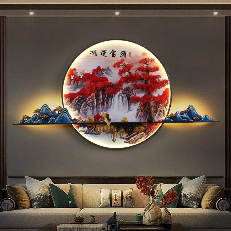 Axyaa 3D Chinese Pine Landscape Wall Lamp for Home Living Room Bedroom