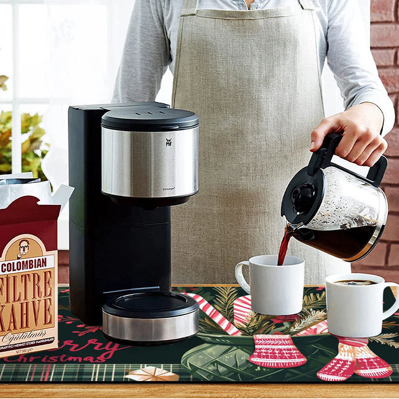 Axyaa Coffee Mat Dish Draining Mat - Christmas Gloves Design