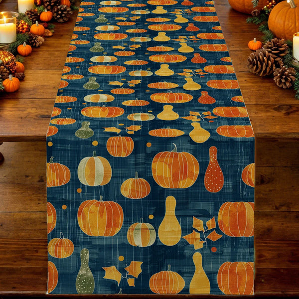 Axyaa Watercolor Pumpkin Pear Plant Cottagecore Table Runner