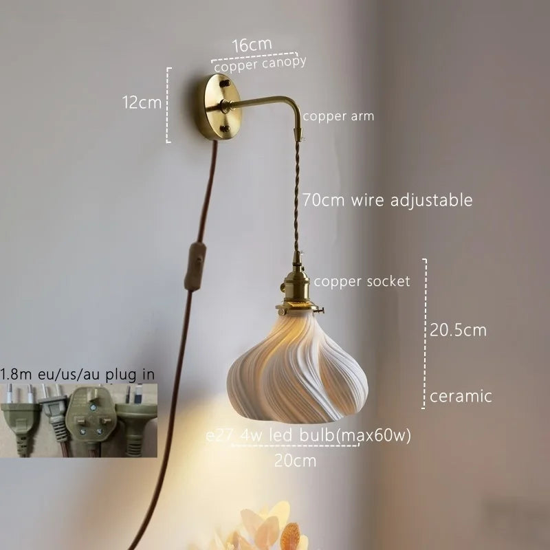 Axyaa Nordic LED Wall Sconce Copper Bedroom Mirror Light Interior Lamparas