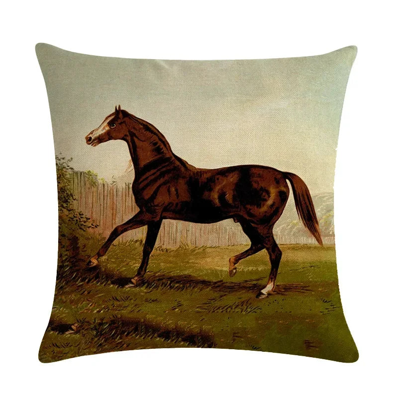 Axyaa Retro Horse Print Cushion Cover for Home Decor 45x45cm