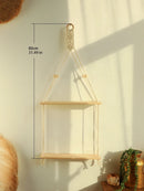 Axyaa Macrame Floating Wall Shelf: Boho Home Decor Plant Corner Holder Display Stand