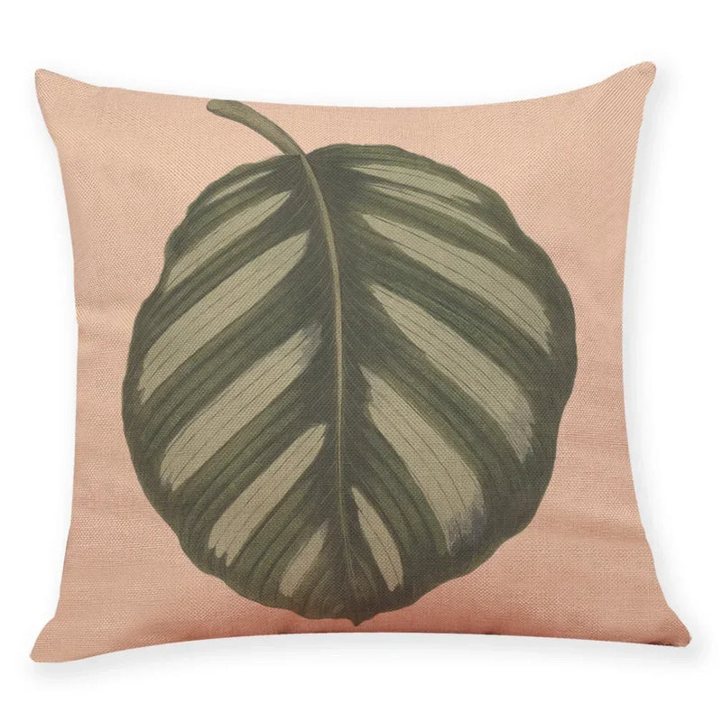 Axyaa Big Leaf Pattern Linen Pillowcase 45x45cm for Car Sofa Home Décor