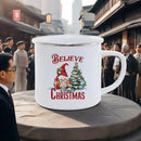 Axyaa Christmas Enamel Mugs, Santa Snowman Reindeer Design, Festive Xmas Party Cup