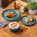 Axyaa 18/36 Piece Blue Ceramic Dinnerware Set Vertical Edge Reactive Glaze