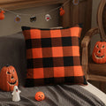 Axyaa Orange Plaid Halloween Pillow Case Cotton Sofa Throw Pillow Cover
