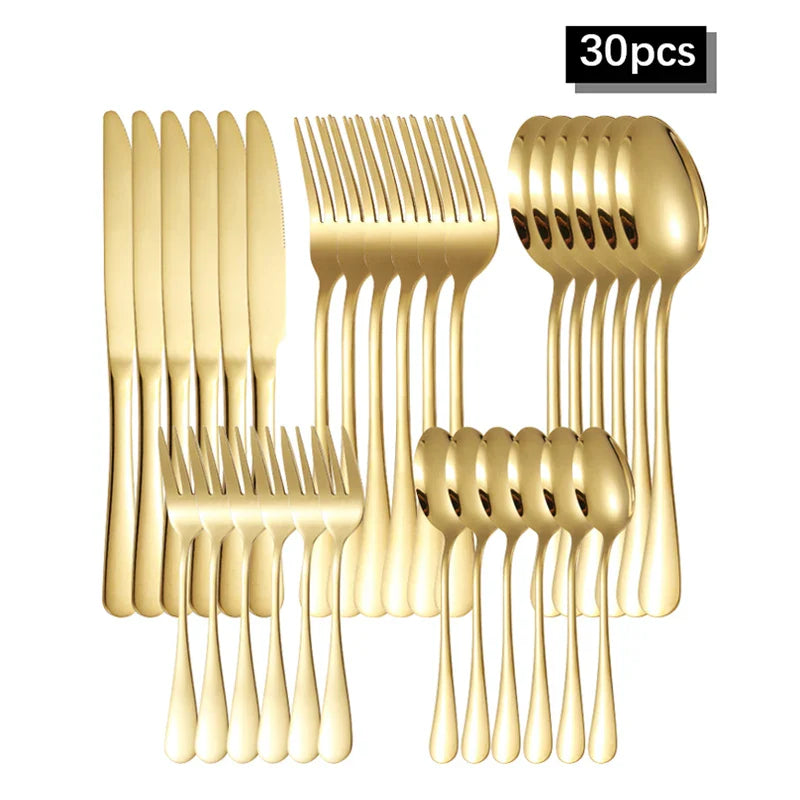 Axyaa Golden Stainless Steel Tableware Set - Knife Fork Spoon Steak cutlery