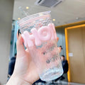 Axyaa Glass Water Bottle with Straw and Lid - 450ml, BPA-Free, Cute Design