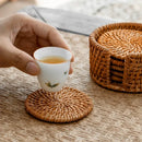 Axyaa Rattan Weave Drink Coasters Set - Round Tableware Placemats for Kitchen Decor